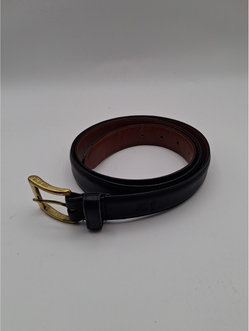 Vintage Nautica Belt Men's 40 Black Leather Brass Buckle